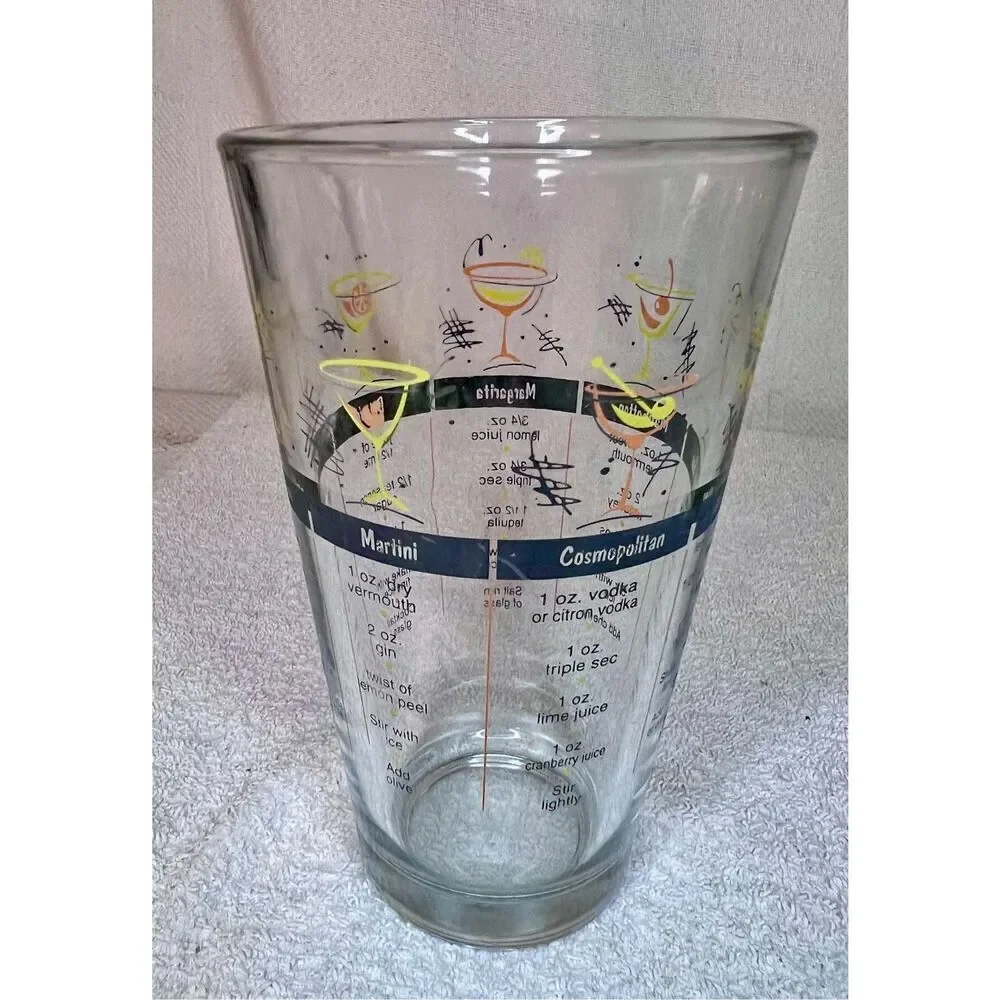 Vintage 1960’s Cocktail Shaker Glass With Recipes MCM Retro Bar Atomic Libbey